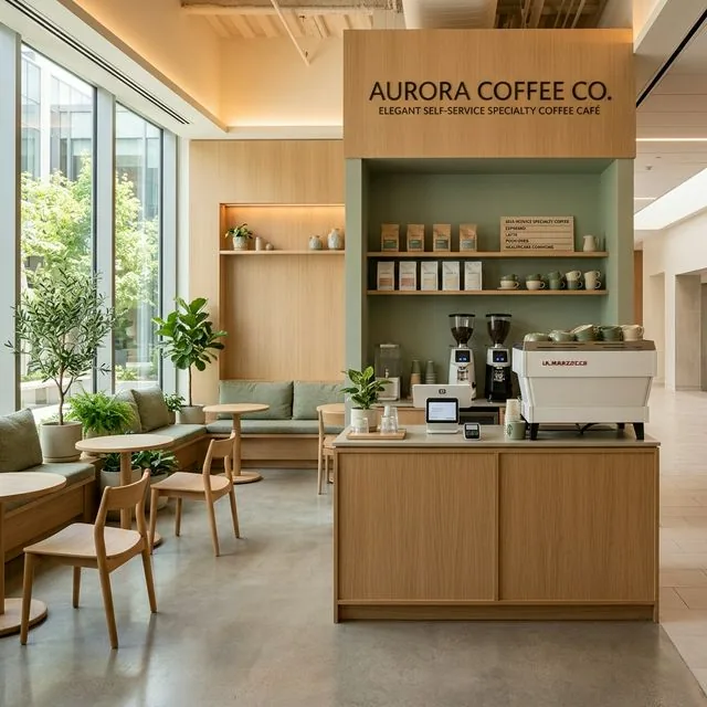 Cafeteria de autosserviço com café especial no LYRATA